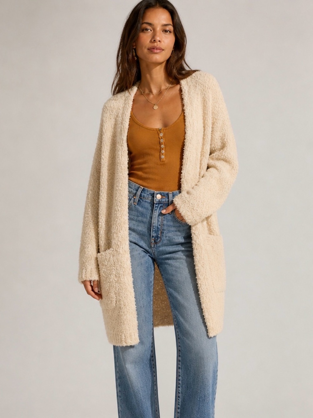 Revolve DREAMERS Fuzzy Open Knit Long Cardigan Sweater M/L